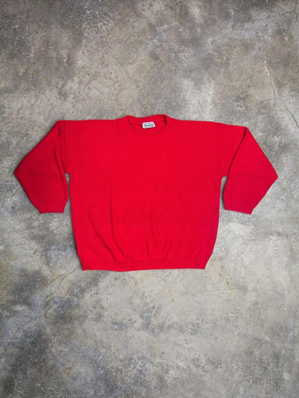 Vtg Brunny Knit USA Made Knit Red Wool Patterned Sweater Sz M